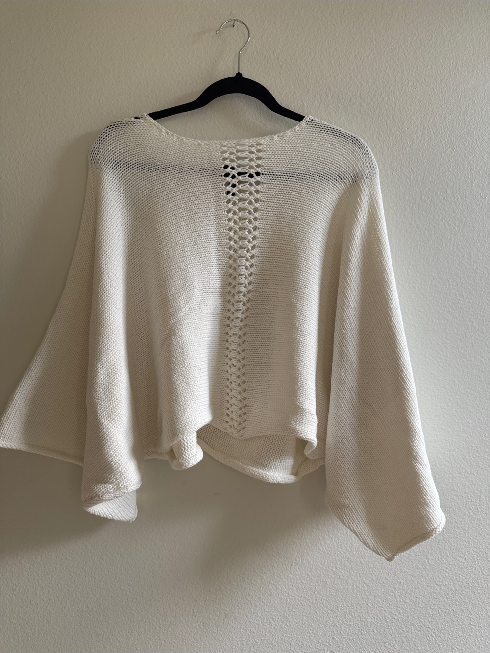 Open-Knit Cream Women's Poncho with Center Lace Detail- never worn